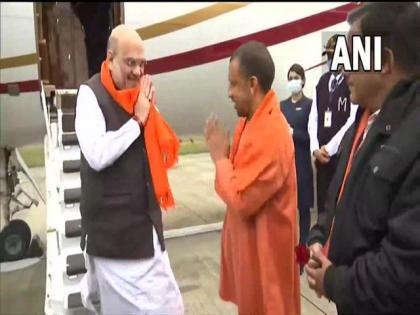 UP polls: Home Minister Amit Shah arrives in Gorakhpur | UP polls: Home Minister Amit Shah arrives in Gorakhpur