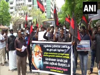 Thanthai Periyar Dravidar Kazhagam stages protests in Chennai, demands change in railway exam venue | Thanthai Periyar Dravidar Kazhagam stages protests in Chennai, demands change in railway exam venue