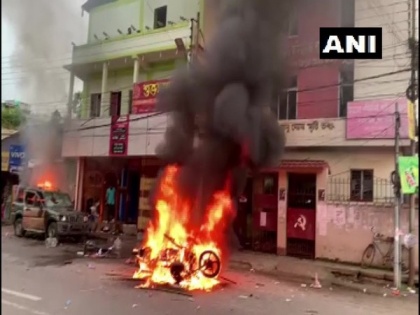 CPI(M) says offices set on fire in Agartala | CPI(M) says offices set on fire in Agartala