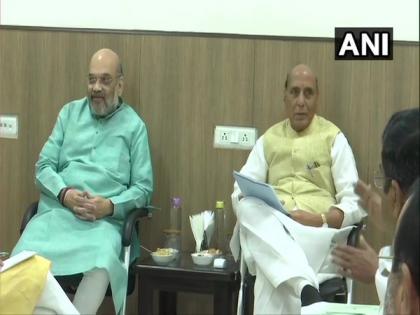 Shah, Javadekar attend Group of Minister's meet at Rajnath Singh's residence | Shah, Javadekar attend Group of Minister's meet at Rajnath Singh's residence