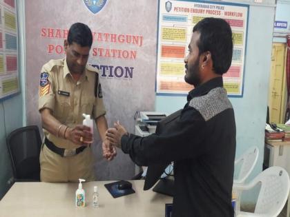 COVID-19: Hyderabad Police provides sanitizers to people visiting police stations | COVID-19: Hyderabad Police provides sanitizers to people visiting police stations