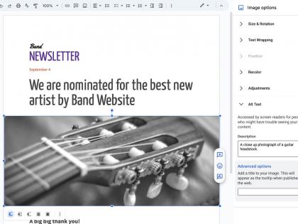 Google adding 'Alt text' in Image options sidebar of Docs, Sheets | Google adding 'Alt text' in Image options sidebar of Docs, Sheets Google adding 'Alt text' in Image options sidebar of Docs, Sheets | Google adding 'Alt text' in Image options sidebar of Docs, Sheets