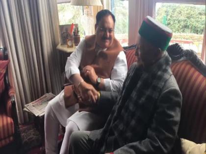 BJP Chief JP Nadda meets Cong leader Virbhadra Singh, enquires about his health | BJP Chief JP Nadda meets Cong leader Virbhadra Singh, enquires about his health