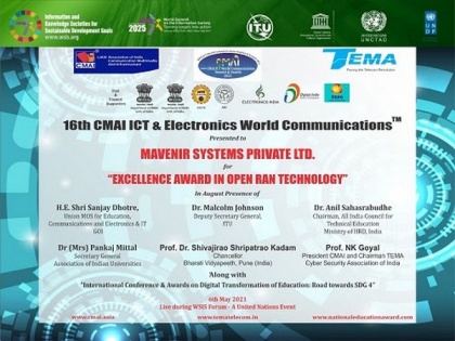 Mavenir awarded 'Excellence in Open RAN Technology' at 16th CMAI ICT and Electronics World Communication Summit and Awards 2021 | Mavenir awarded 'Excellence in Open RAN Technology' at 16th CMAI ICT and Electronics World Communication Summit and Awards 2021