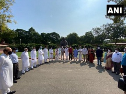 Opposition members stage walkout from Rajya Sabha, protest in Parliament premises | Opposition members stage walkout from Rajya Sabha, protest in Parliament premises