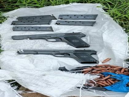 J&K: 2 pistols, 5 magazines, 122 rds, 1 silencer found by JAKLI and Police in Samba | J&K: 2 pistols, 5 magazines, 122 rds, 1 silencer found by JAKLI and Police in Samba