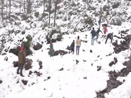 J-K: Tourists throng Panchari to enjoy fresh snowfall | J-K: Tourists throng Panchari to enjoy fresh snowfall