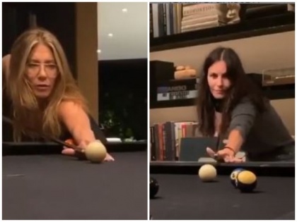 Jennifer Aniston engages in game of pool with Courteney Cox | Jennifer Aniston engages in game of pool with Courteney Cox