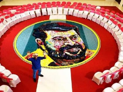 Man creates giant portrait using 600 mobile phones for actor Mammootty on 70th birthday | Man creates giant portrait using 600 mobile phones for actor Mammootty on 70th birthday