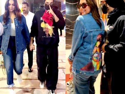 Deepika sets couple goals as she wears jacket with Ranveer's face painted on it | Deepika sets couple goals as she wears jacket with Ranveer's face painted on it Deepika sets couple goals as she wears jacket with Ranveer's face painted on it | Deepika sets couple goals as she wears jacket with Ranveer's face painted on it