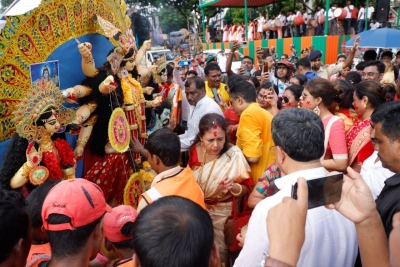 Devotees bid adieu to goddess Durga in Northeast | Devotees bid adieu to goddess Durga in Northeast