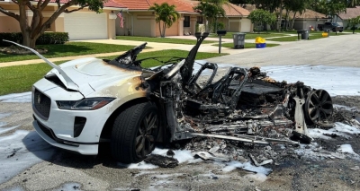 Jaguar I-Pace electric car reduced to ashes after battery fire in US | Jaguar I-Pace electric car reduced to ashes after battery fire in US