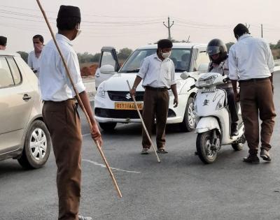 Pictures of RSS men manning checkpoint near Hyderabad spark row | Pictures of RSS men manning checkpoint near Hyderabad spark row