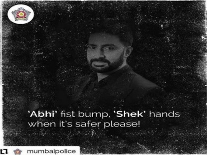Abhishek Bachchan shares poster by Mumbai Police: 'Abhi' fist bump, 'Shek' hands later please!' | Abhishek Bachchan shares poster by Mumbai Police: 'Abhi' fist bump, 'Shek' hands later please!'