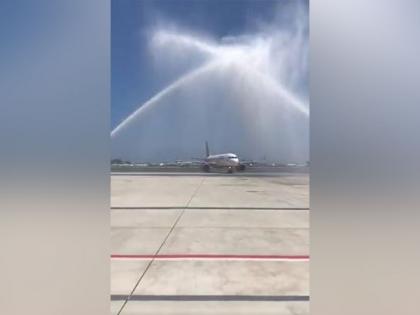 Air India's flight gets water salute to commemorate 46 years of air service between India, Maldives | Air India's flight gets water salute to commemorate 46 years of air service between India, Maldives