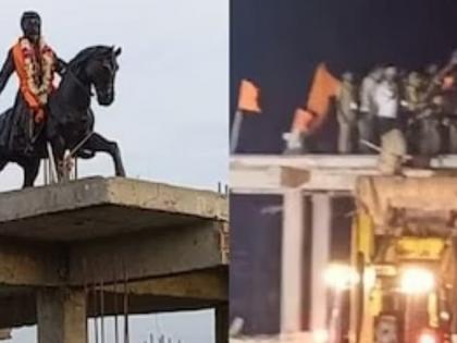Removal of Shivaji statue in Bagalkot: BJP, Hindu organiations observe bandh | Removal of Shivaji statue in Bagalkot: BJP, Hindu organiations observe bandh