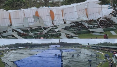 Stand collapses in heavy rain at Galle Stadium | Stand collapses in heavy rain at Galle Stadium