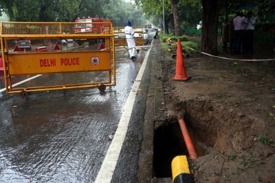 Now Ashoka Road caves in amid heavy downpour | Now Ashoka Road caves in amid heavy downpour