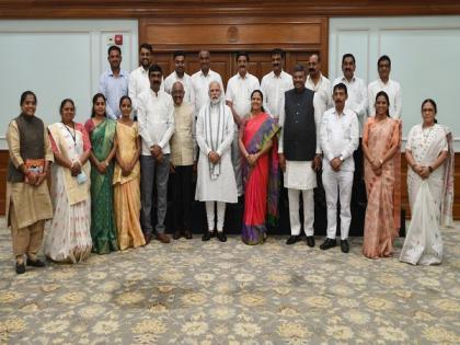 PM Modi meets district panchayat members from Gujarat, discusses rural development issues | PM Modi meets district panchayat members from Gujarat, discusses rural development issues