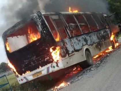 Bus gutted after hitting a bike in Hyderabad, one dead | Bus gutted after hitting a bike in Hyderabad, one dead Bus gutted after hitting a bike in Hyderabad, one dead | Bus gutted after hitting a bike in Hyderabad, one dead