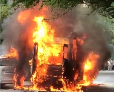 TSRTC bus catches fire in Hyderabad | TSRTC bus catches fire in Hyderabad