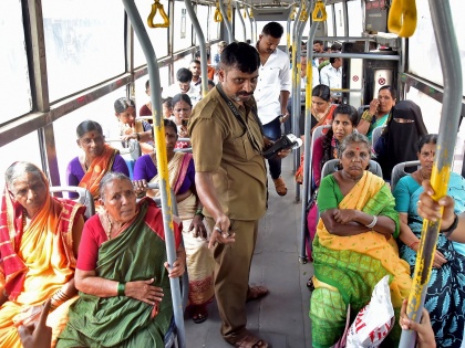 Women turn out in big numbers after free bus travel scheme launched in Karnataka | Women turn out in big numbers after free bus travel scheme launched in Karnataka