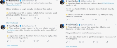 States need to better plan their vax drives: Harsh Vardhan | States need to better plan their vax drives: Harsh Vardhan