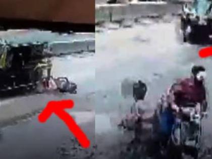 Kolhapur auto-rickshaw accidentally drags woman 10 metres, no casualties | Kolhapur auto-rickshaw accidentally drags woman 10 metres, no casualties