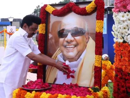 Stalin, DMK leaders stage peace march to commemorate Karunanidhi's death anniversary | Stalin, DMK leaders stage peace march to commemorate Karunanidhi's death anniversary Stalin, DMK leaders stage peace march to commemorate Karunanidhi's death anniversary | Stalin, DMK leaders stage peace march to commemorate Karunanidhi's death anniversary