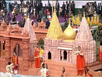 R-Day parade: UP's tableau showcases Kashi Vishwanath Dham's glorious history, various schemes | R-Day parade: UP's tableau showcases Kashi Vishwanath Dham's glorious history, various schemes