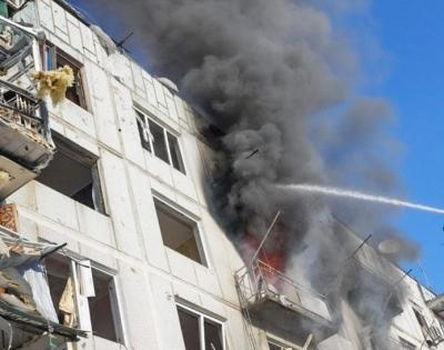 High-rise apartment in Kiev hit by a devastating missile | High-rise apartment in Kiev hit by a devastating missile