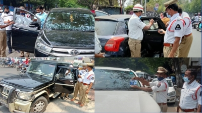 Special drive against vehicles with MLA, MP stickers in Hyderabad | Special drive against vehicles with MLA, MP stickers in Hyderabad