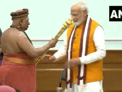 Adheenams hand over 'Sengol' to PM Modi on eve of new Parliament building inauguration | Adheenams hand over 'Sengol' to PM Modi on eve of new Parliament building inauguration