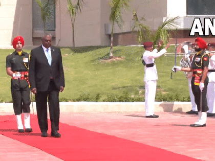 US Defence Secretary Lloyd Austin inspects Tri-Service Guard of Honour | US Defence Secretary Lloyd Austin inspects Tri-Service Guard of Honour