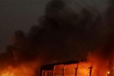 Narrow escape for 60 passengers as bus catches fire in Andhra | Narrow escape for 60 passengers as bus catches fire in Andhra