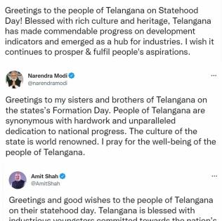 Prez, PM greet people of T'gana on their Statehood Day | Prez, PM greet people of T'gana on their Statehood Day Prez, PM greet people of T'gana on their Statehood Day | Prez, PM greet people of T'gana on their Statehood Day
