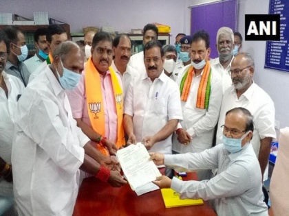 BJP candidate S Selvaganapathy files nomination for Puducherry Rajya Sabha elections | BJP candidate S Selvaganapathy files nomination for Puducherry Rajya Sabha elections