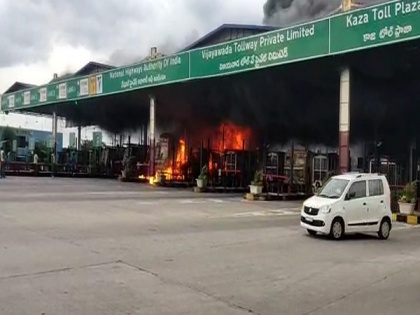 Lorry, 2 booths burn to ashes in toll plaza fire at Andhra's Guntur | Lorry, 2 booths burn to ashes in toll plaza fire at Andhra's Guntur