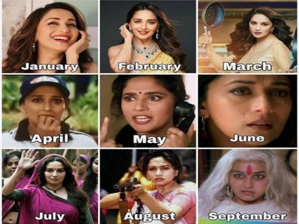 Madhuri Dixit takes 2020 challenge, shares quirky collage featuring different moods | Madhuri Dixit takes 2020 challenge, shares quirky collage featuring different moods
