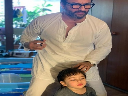 Saif Ali Khan turns hairstylist for son Taimur | Saif Ali Khan turns hairstylist for son Taimur