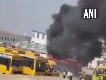 J-K: Private school bus catches fire in Jammu | J-K: Private school bus catches fire in Jammu