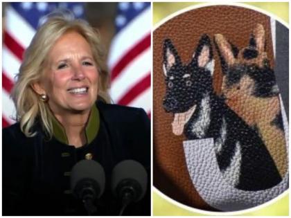 Jill Biden's custom made bag features hand-painted portraits of her dogs | Jill Biden's custom made bag features hand-painted portraits of her dogs