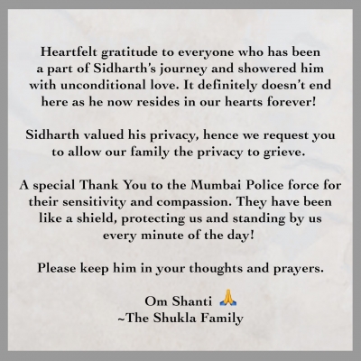 Sidharth's family issues appeal: 'Respect our privacy' | Sidharth's family issues appeal: 'Respect our privacy'