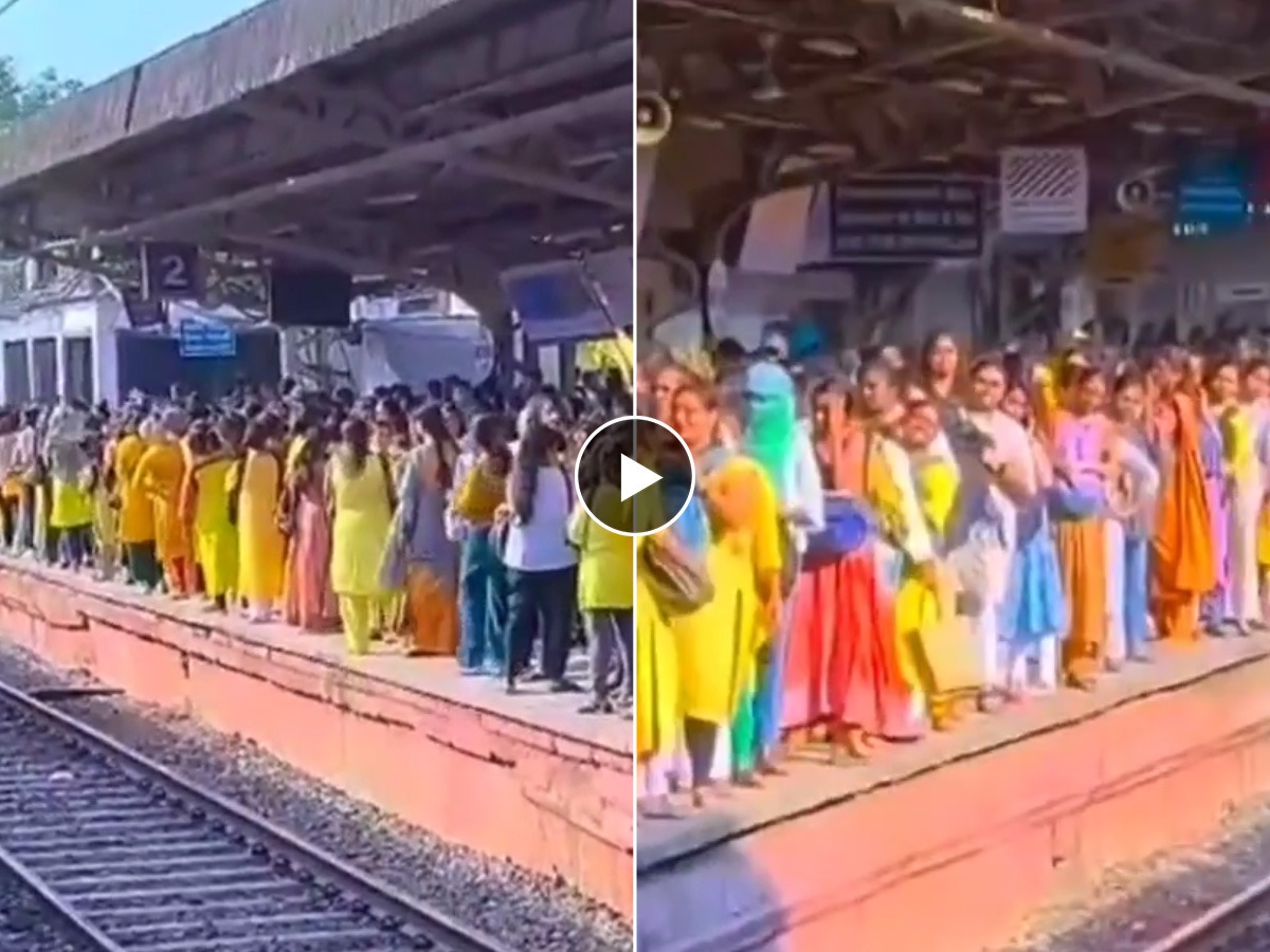 Navratri 2024 Mumbai Local Train Platform Turns Yellow as Women