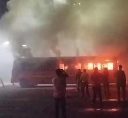 Maratha quota protest turns violent in Beed: MSRTC bus set ablaze in