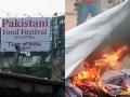 Bajrang Dal burns down banner announcing "Pakistani food festival" in Surat - Hindi News | Bajrang Dal burns down banner announcing "Pakistani food festival" in Surat | Latest national News at Lokmattimes.com