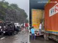 Mumbai-Pune Expressway Accident: 15–20 Vehicles Collide After Container Overturns Near Khopoli; Major Traffic Jam Reported - Hindi News | Mumbai-Pune Expressway Accident: 15–20 Vehicles Collide After Container Overturns Near Khopoli; Major Traffic Jam Reported | Latest mumbai News at Lokmattimes.com