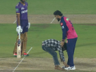Another Security Breach in IPL 2025: Fan Runs Onto Field, Falls at Riyan Parag’s Feet During RR vs KKR Match in Guwahati (Watch Video)