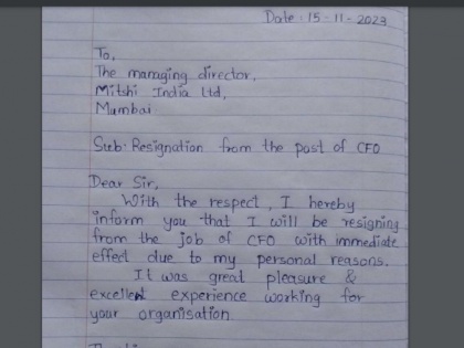 Mitshi India CFO Writes Resignation Letter on a School Notebook Paper, Photo Goes Viral | Mitshi India CFO Writes Resignation Letter on a School Notebook Paper, Photo Goes Viral