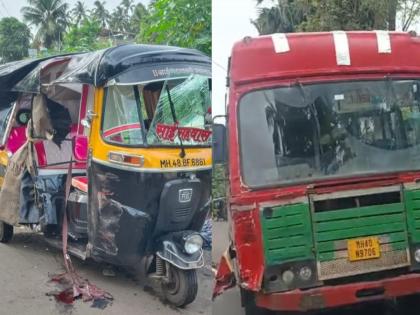 Maharashtra Road Accident: Arnala-Shirdi ST Bus Rams Auto-Rickshaw; One Woman Dead, Three Seriously Injured | Maharashtra Road Accident: Arnala-Shirdi ST Bus Rams Auto-Rickshaw; One Woman Dead, Three Seriously Injured Maharashtra Road Accident: Arnala-Shirdi ST Bus Rams Auto-Rickshaw; One Woman Dead, Three Seriously Injured | Maharashtra Road Accident: Arnala-Shirdi ST Bus Rams Auto-Rickshaw; One Woman Dead, Three Seriously Injured